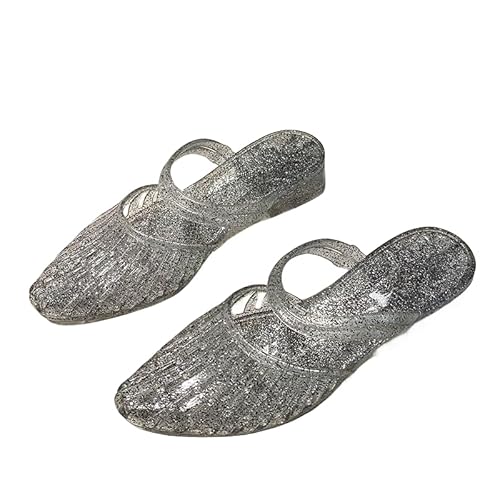 HalcyonFit Damen Casual Slip On Jelly Sandalen Trendy Flip Flops für Sommerurlaub und Strand Spaß Dicker Absatz Kristall Anti-Rutsch Hausschuhe, Schwarz , 38 EU von HalcyonFit