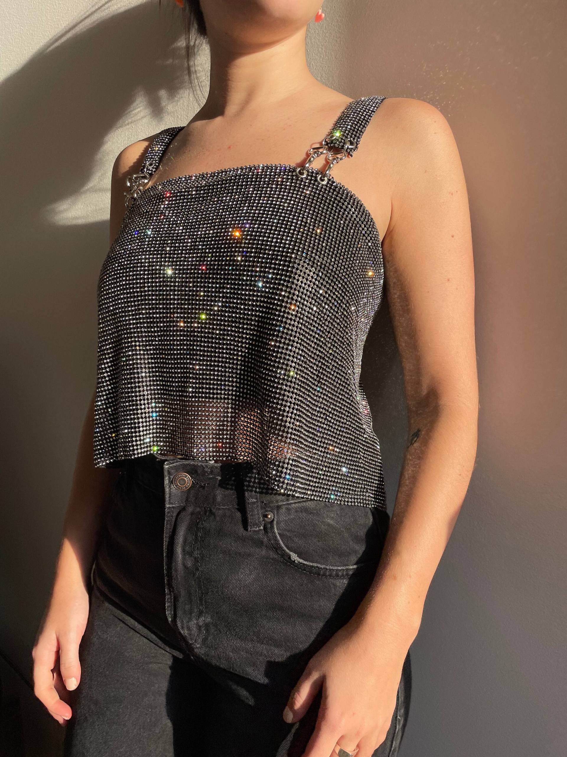 Lyra Top Crystal Chainmail Mesh, Party Y2K Rave Outfit Lyra Top Crystal Chainmail Mesh, Party Y2K Rave Outfit von HalcyonStudiosSpain