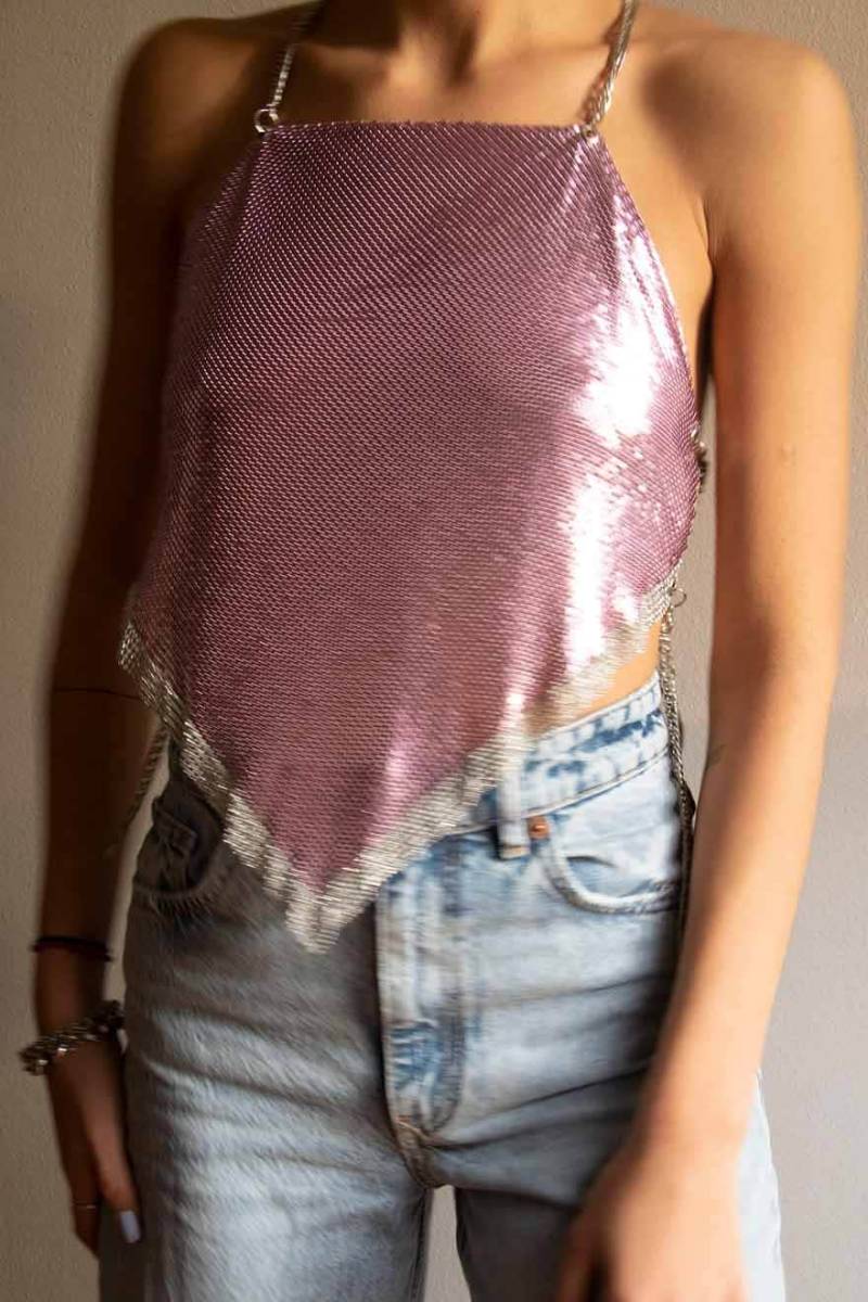 Popsicle Neckholder Top | Rosa Handgefertigtes Strass Mesh, Y2K Party Rave Outfit Popsicle Neckholder Top | Rosa Handgefertigtes Strass Mesh, Y2K Party Rave Outfit von HalcyonStudiosSpain