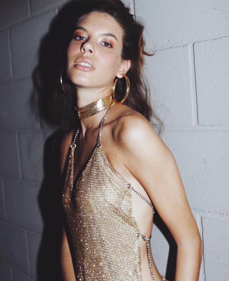 Stellar Crystal Top | Gold | Kristall Mesh Kettenhemd Diamant Party Look Zum Ausgehen Kendall Strass Pailletten Glänzend Funkelnd Neue Jahre Clubwear von HalcyonStudiosSpain