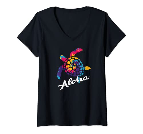 Damen Aloha Hawaii Hawaii Sommer Urlaub Meeresschildkröte T-Shirt mit V-Ausschnitt Damen Aloha Hawaii Hawaii Sommer Urlaub Meeresschildkröte T-Shirt mit V-Ausschnitt von Haleiwa Hawaii Oahu North Shore Meeresschildkröte