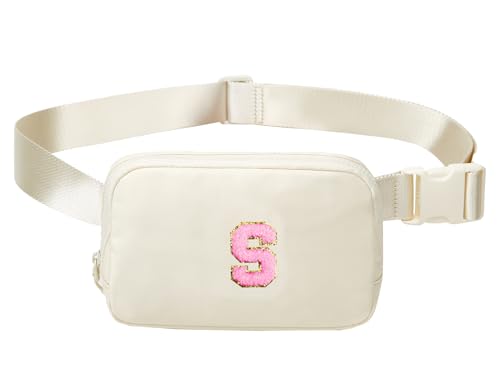 Beige Gürteltasche Taille Fanny Pack Mini Crossbody Handtasche mit Initiale Brief Patch für Frauen Mädchen Teen Sling Bag Geschenk, Beige, Einheitsgröße, Casual von Halemet