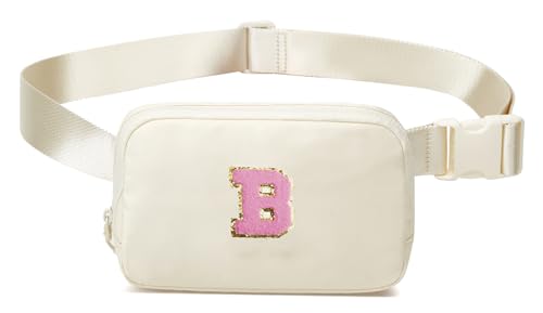 Beige Gürteltasche Taille Fanny Pack Mini Crossbody Handtasche mit Initiale Brief Patch für Frauen Mädchen Teen Sling Bag Geschenk, Beige-b, Einheitsgröße, Casual von Halemet