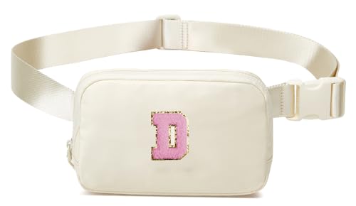 Beige Gürteltasche Taille Fanny Pack Mini Crossbody Handtasche mit Initiale Brief Patch für Frauen Mädchen Teen Sling Bag Geschenk, Beige-d, Einheitsgröße, Casual von Halemet