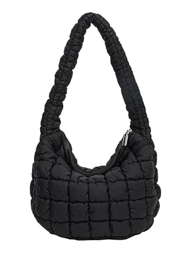 Gesteppte Tragetasche für Frauen Puffer Bag Leichte Polsterung Umhängetasche Hobo Bag Satchel Handtasche Cloud Bag mit Reißverschluss 2023, Schwarz, Einheitsgröße von Halemet