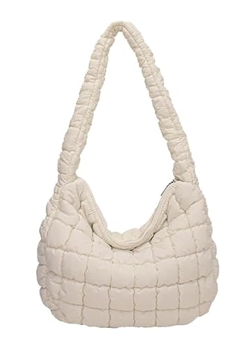 Gesteppte Tragetasche für Frauen Puffer Bag Leichte Polsterung Umhängetasche Hobo Bag Satchel Handtasche Cloud Bag mit Reißverschluss 2023, Weiss/opulenter Garten, Einheitsgröße von Halemet