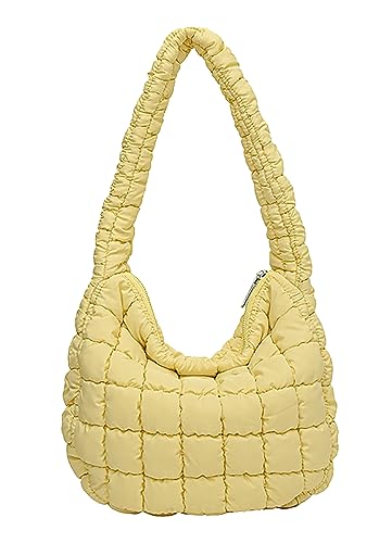 Gesteppte Tragetasche für Frauen Puffer Bag Leichte Polsterung Schultertasche Hobo Bag Satchel Handtasche Cloud Bag mit Reißverschluss 2024, gelb, Einheitsgröße von Halemet