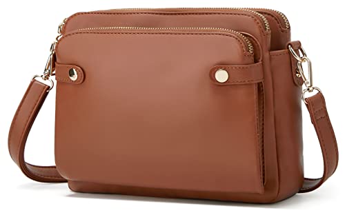 Halemet Umhängetaschen für Frauen Dreilagige Umhängetasche Veganes Leder Mehrere Fächer Handtasche Geldbörsen Satchel Hobo Clutch 2023, Braun von Halemet