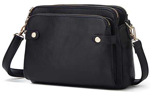 Halemet Umhängetaschen für Frauen Dreilagige Umhängetasche Veganes Leder Mehrere Fächer Handtasche Geldbörsen Satchel Hobo Clutch 2023, Schwarz von Halemet