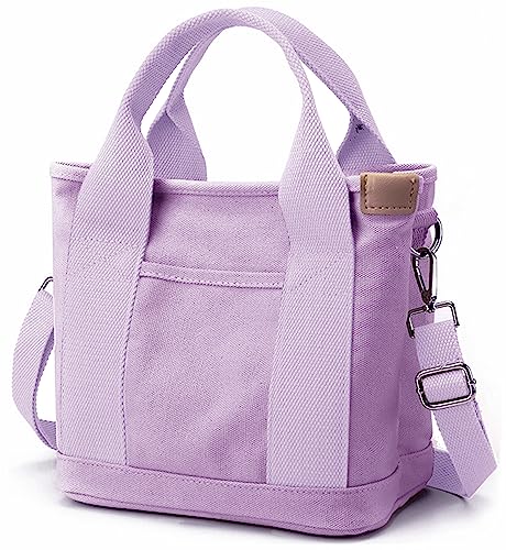 Kleine Tragetasche mit Reißverschluss Tragetasche für Frauen Leinwand Umhängetasche Umhängetasche Umhängetasche Hobo Bag Messenger Bag 2023, Violett, Large von Halemet