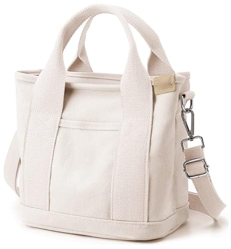 Kleine Tragetasche mit Reißverschluss für Damen, Canvas, Umhängetasche, Umhängetasche, Hobo-Tasche, Kuriertasche 2024, Beige, Large von Halemet