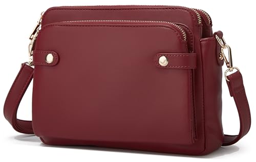 Umhängetaschen für Frauen Dreilagige Umhängetasche Veganes Leder Mehrere Fächer Handtasche Geldbörsen Satchel Hobo Clutch 2023, Burgunder von Halemet