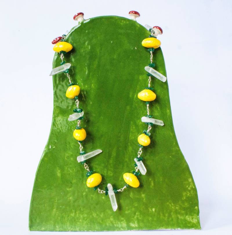 Zitronen Halskette - Silberkette Mit Handgemachten Keramikperlen Und Quarz Edelsteinen von HalexandraH