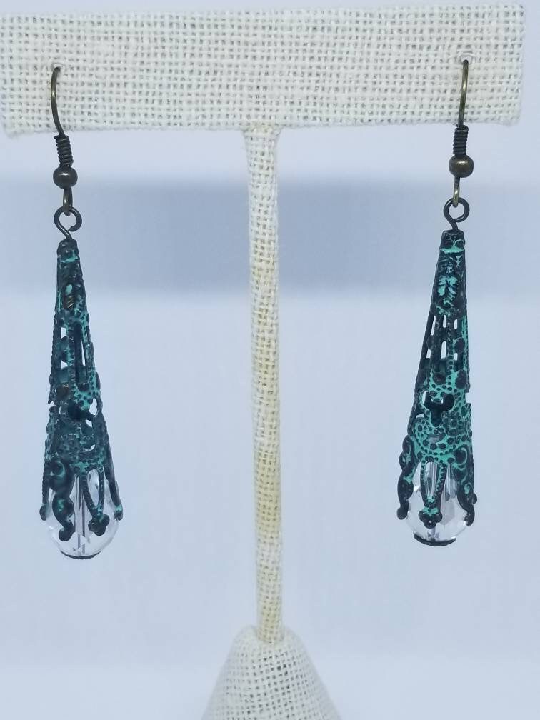Kristall Patina Bronze Filigrane Teardrop Ohrringe Kristall Patina Bronze Filigrane Teardrop Ohrringe von HaleyAndBelle