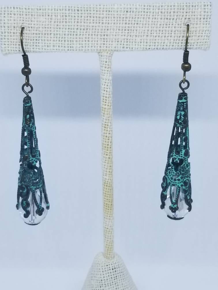 Kristall Patina Bronze Filigrane Teardrop Ohrringe Kristall Patina Bronze Filigrane Teardrop Ohrringe von HaleyAndBelle