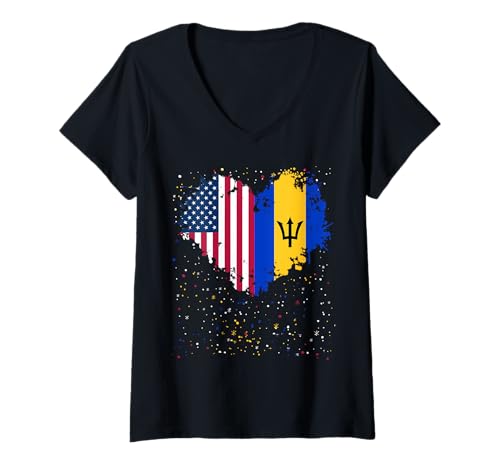 Damen Bajan American Costume Outfit Ideen für Kinder Bajan Roots T-Shirt mit V-Ausschnitt von Half Bajan Half American Culture Ideas For Women