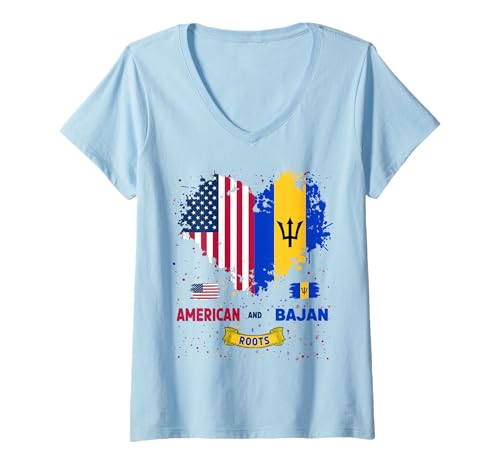 Damen Bajan American Themed Outfit Ideen für Kinder Bajan Roots T-Shirt mit V-Ausschnitt Damen Bajan American Themed Outfit Ideen für Kinder Bajan Roots T-Shirt mit V-Ausschnitt von Half Bajan Half American Outfit Idea For Women