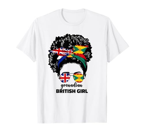 Halb Großbritannien und Grenadian British UK Grenada Flag Girl Afro T-Shirt Halb Großbritannien und Grenadian British UK Grenada Flag Girl Afro T-Shirt von Half British Half Grenadian Designs Co.