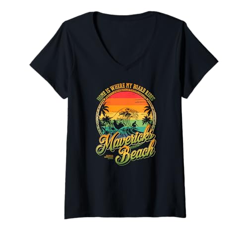 Damen Zu Hause ist mein Brett mit Mavericks Strand surfen T-Shirt mit V-Ausschnitt Damen Zu Hause ist mein Brett mit Mavericks Strand surfen T-Shirt mit V-Ausschnitt von Half Moon Bay California Surfing Vibes Design