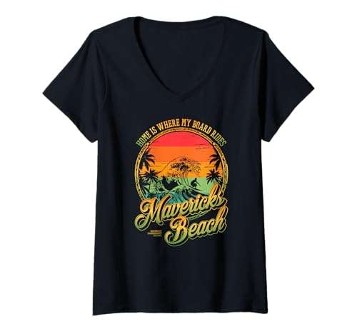 Damen Zu Hause ist mein Brett mit Mavericks Strand surfen T-Shirt mit V-Ausschnitt Damen Zu Hause ist mein Brett mit Mavericks Strand surfen T-Shirt mit V-Ausschnitt von Half Moon Bay California Surfing Vibes Design