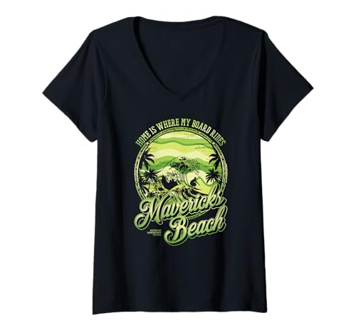 Damen Zu Hause ist mein Brett mit Mavericks Strand surfen T-Shirt mit V-Ausschnitt Damen Zu Hause ist mein Brett mit Mavericks Strand surfen T-Shirt mit V-Ausschnitt von Half Moon Bay California Surfing Vibes Design