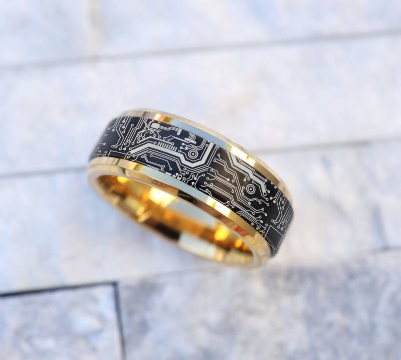 Platin Fidget Spinner Ehering, Computer Science Verlobungsring, Pc Brett Ring, Geek Gamer Schmuck, Nerd Versprechen Ring von HalfMoonJeweler