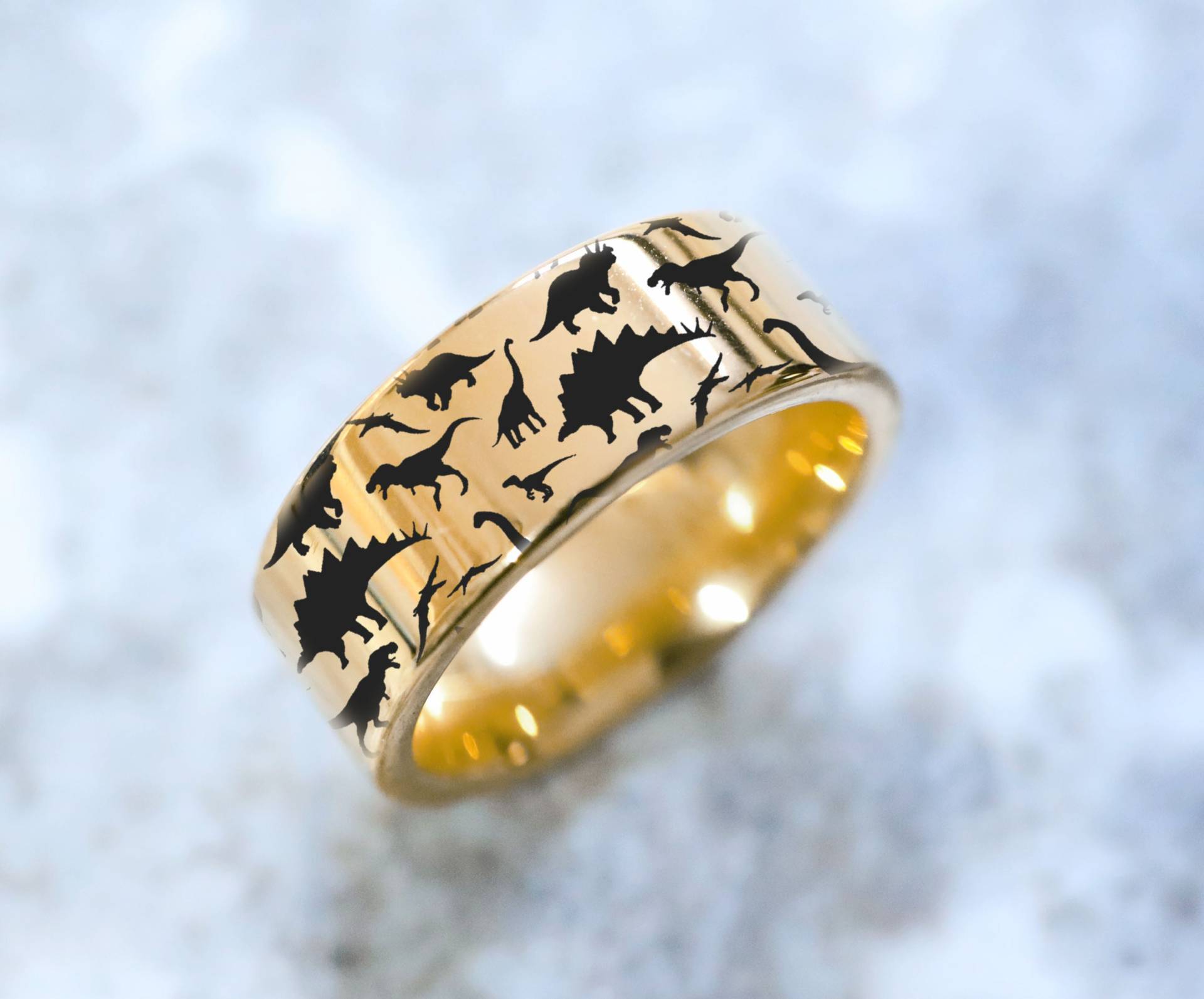 Dinosaurier Triceratops Tyrannosaurus Rex. Velociraptor. Paleo Print Tungsten Ehering Ring Frei Innen Band Gravur 4mm Bis 10mm Breite von HalfMoonJeweler