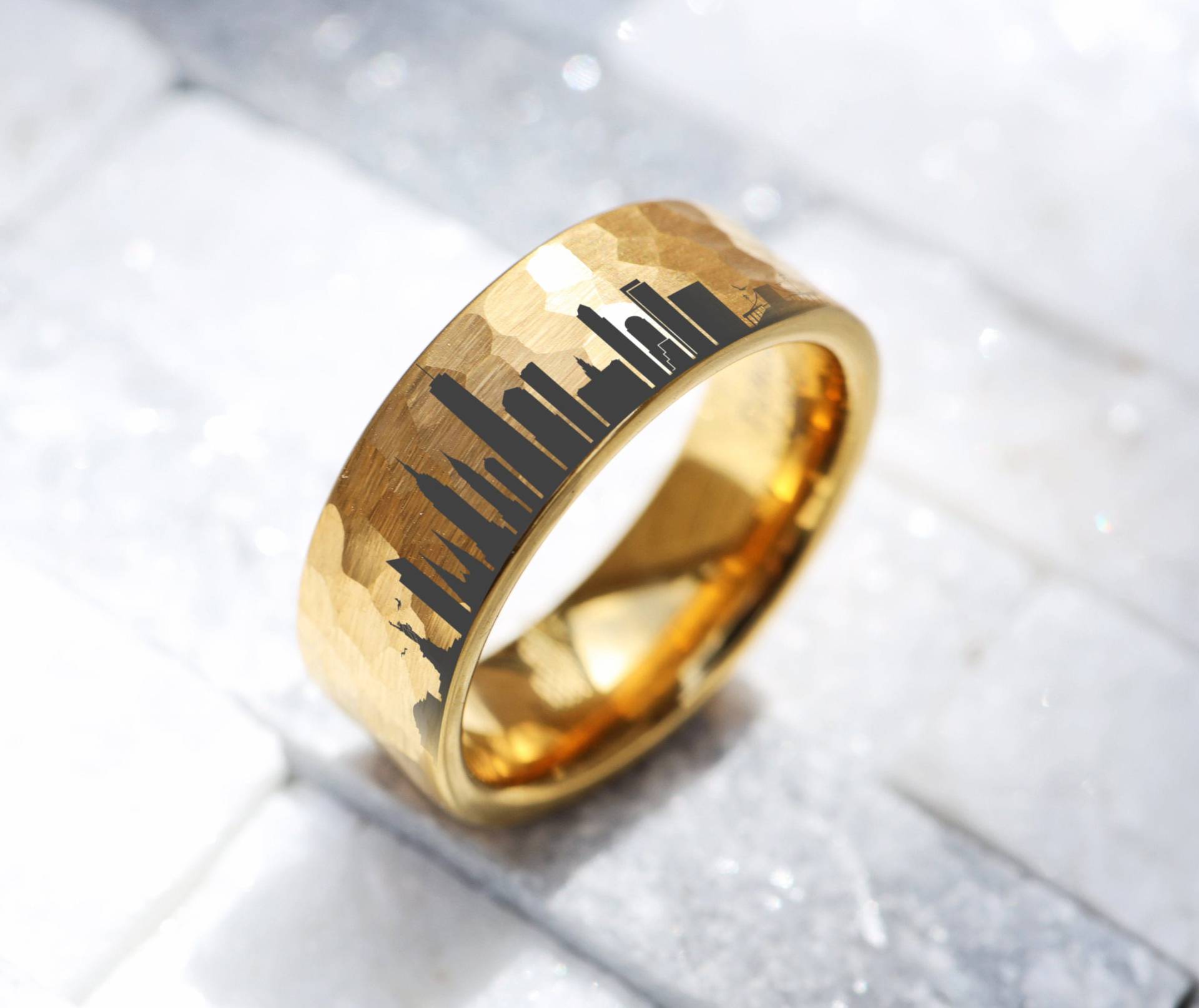 New York Skyline Ehering, City Nyc Bridge Geschenk, Verlobungsring, Yorker Verlobungsring Antragsring von HalfMoonJeweler