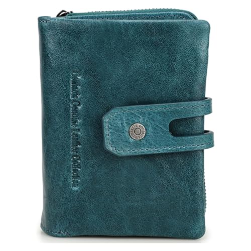 HalfPart Kurze Geldbörse aus Leder for Damen Echtes Leder Damen Bifold Coin Kartenhalter Kupplung Geldbörse mit Reißverschluss Tasche mit 15 Kartenfächern und Münzfach, Kartenhalte,Blue von HalfPart