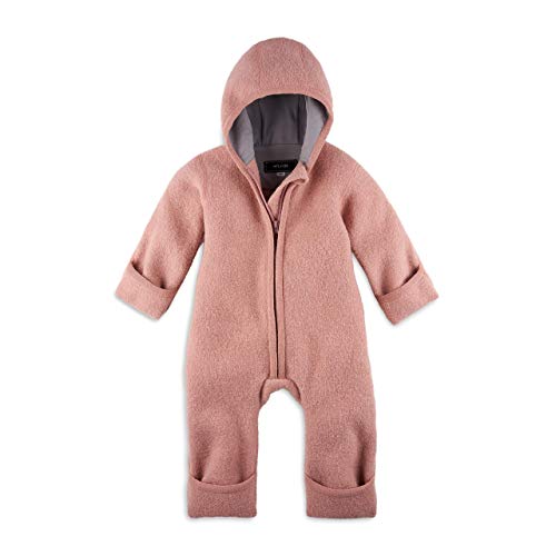 Halfen Walkanzug Baby (100% Made in Germany) - Walk Baby Overall, Babyoverall aus Walkwolle (Bio Natur Schurwolle), Walkoverall mit Kapuze, Farbe: Blush,50/56 von Halfen