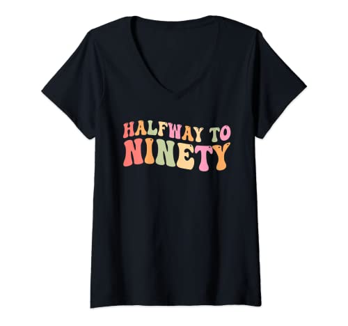 Damen Halfway To 90 Lustiger 45. Geburtstag 45 Jahre T-Shirt mit V-Ausschnitt Damen Halfway To 90 Lustiger 45. Geburtstag 45 Jahre T-Shirt mit V-Ausschnitt von Halfway To 90 Funny 45th Birthday Gift