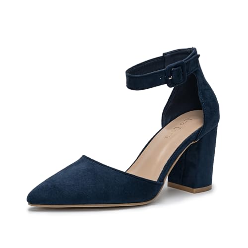 Daman Pumps Strappy Pumps Comfortable Chunky Heels Sandals with Block Heel Slingback Pumps Blau 38 von Halfword