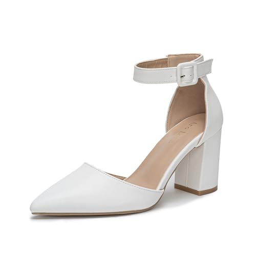 Daman Pumps Strappy Pumps Comfortable Chunky Heels Sandals with Block Heel Slingback Pumps Weiß 42 von Halfword