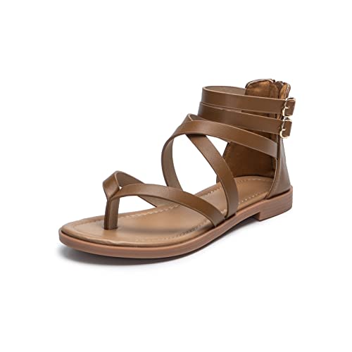 Halfword Flache Sandalen für Damen, Sommer, Strandschuhe, geflochtene Sandalen, elegante Sandalen, Riemchen, lässige Flip-Flops-Sandalen, Flipflopsbrown, 39.5 EU von Halfword