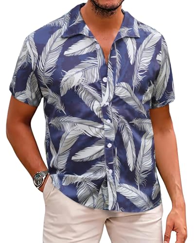 Halfword Hawaiihemd Herren Kurzarm Aloha Strand Hemd Urlaub Freizeithemden Tropische Sommer Blau XXL von Halfword
