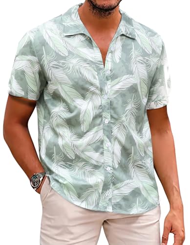 Halfword Hawaiihemd Herren Kurzarm Aloha Strand Hemd Urlaub Freizeithemden Tropische Sommer Grün XXXL von Halfword
