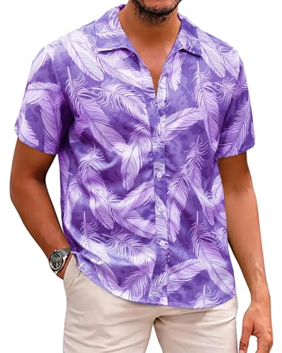 Halfword Hawaiihemd Herren Kurzarm Aloha Strand Hemd Urlaub Freizeithemden Tropische Sommer Lila XXXXL von Halfword