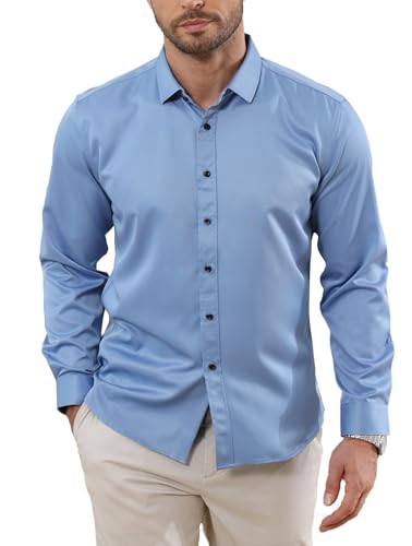 Halfword Hemd Herren Langarm Businesshemden Formelle Freizeit Stretch Anzug Hemden Hochzeit Bügelleichtes Regular Fit Blau M von Halfword