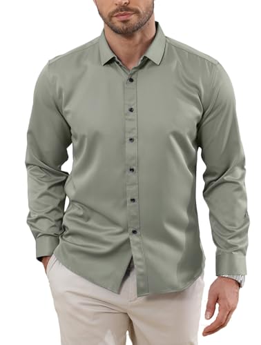 Halfword Hemd Herren Langarm Businesshemden Formelle Freizeit Stretch Anzug Hemden Hochzeit Bügelleichtes Regular Fit Grün M von Halfword