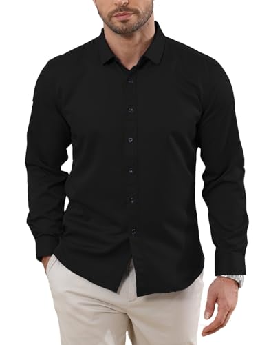 Halfword Hemd Herren Langarm Businesshemden Formelle Freizeit Stretch Anzug Hemden Hochzeit Bügelleichtes Regular Fit Schwarz L von Halfword