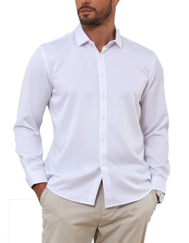 Halfword Hemd Herren Langarm Businesshemden Formelle Freizeit Stretch Anzug Hemden Hochzeit Bügelleichtes Regular Fit Weiß XL von Halfword