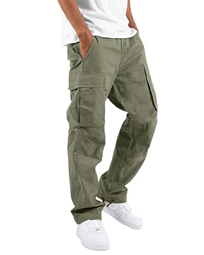 Halfword Herren-Cargohose, Combat, Baumwolle, elastische Taille, Hose, Jogger, Chinohose, mehrere Taschen, grün, 36-41 von Halfword