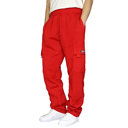 Halfword Herren-Cargohose, lockere Fleece-Hose, lässig, Fitnessstudio, Jogginghose, leicht, Jogginghose, rot, 34-37 von Halfword