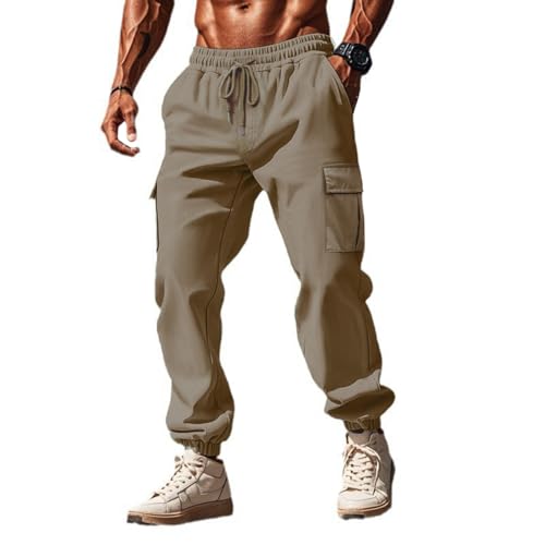 Halfword Herren Chino Cargo Hose Joggers Baggy Slim Fit Sweatpants Sport Trainingsanzug Bottoms Casual Jogging Bottoms Khaki L von Halfword