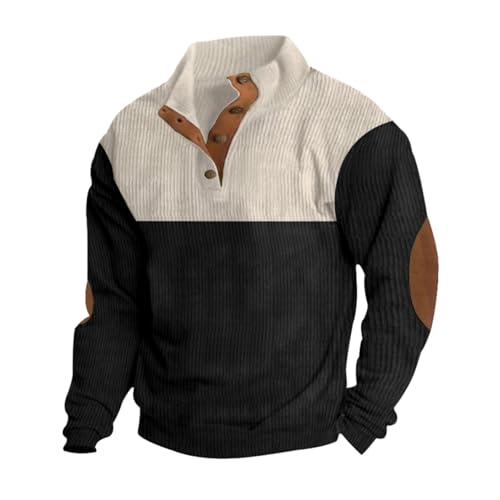 Halfword Herren Cord Sweatshirt Casual Langarm Pullover Warm Sweater Henley Pullover Top S-3XL, Schwarz , Small von Halfword