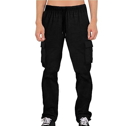 Halfword Herren Fleece-Hose Jogger Cargo Sweatpants Casual Gym Loose Jogginghose, Schwarz , 34-37 von Halfword