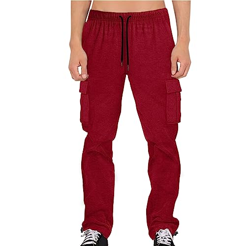 Halfword Herren Fleece-Hose Jogger Cargo Sweatpants Casual Gym Loose Jogginghose, rot, 27-32 von Halfword