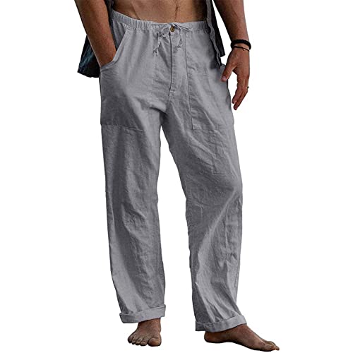 Halfword Herren-Jogginghose aus Leinen, locker, Yogahose, lässiger Strand, mit Kordelzug, elastischer Taille, leichte Jogginghose, grau, 27-32 von Halfword