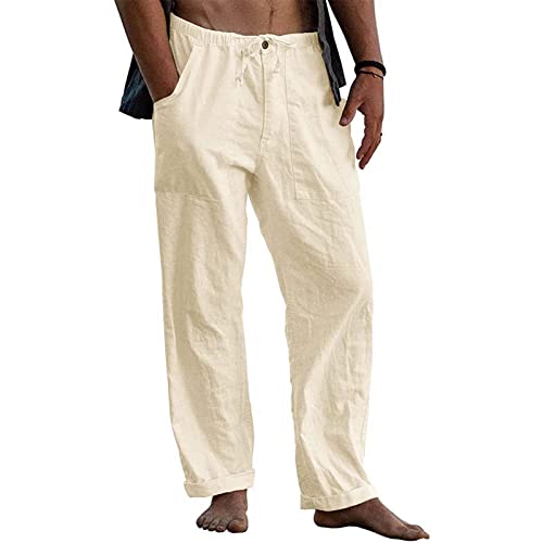 Halfword Herren-Jogginghose aus Leinen, locker, Yogahose, lässiger Strand, mit Kordelzug, elastischer Taille, leichte Jogginghose, khaki, 36-41 von Halfword