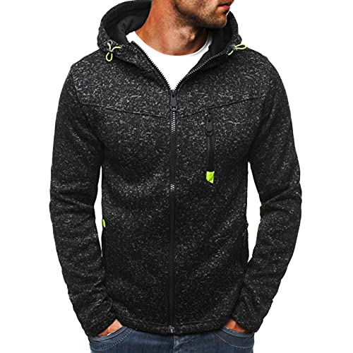 Halfword Herren-Kapuzenjacke mit durchgehendem Reißverschluss, Fleece-Kapuzenpullover, lässig, langärmelig, Größe M-3XL, Schwarz , XXXL von Halfword